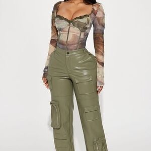 Fashion Nova Olive Green Wide Leg Cargo Pants